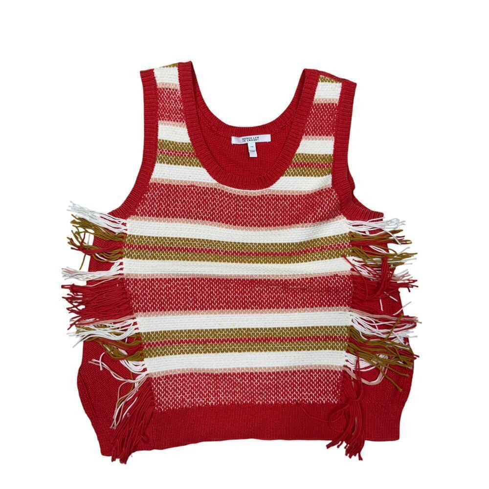 Derek Lam 10 Crosby Red Fringe Detail Sweater Vest Size Large